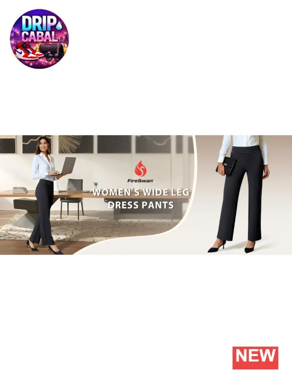 Wide Leg Pull On Dress Pants Stretchy Work Trousers 4 Pockets